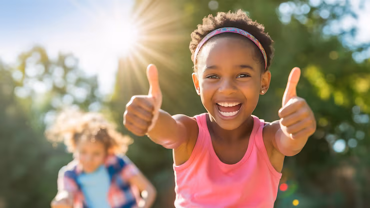 photo-plein-air-fille-sportive-tank-top-montrant-pouce-air-souriant-joyeusement_926199-2620605